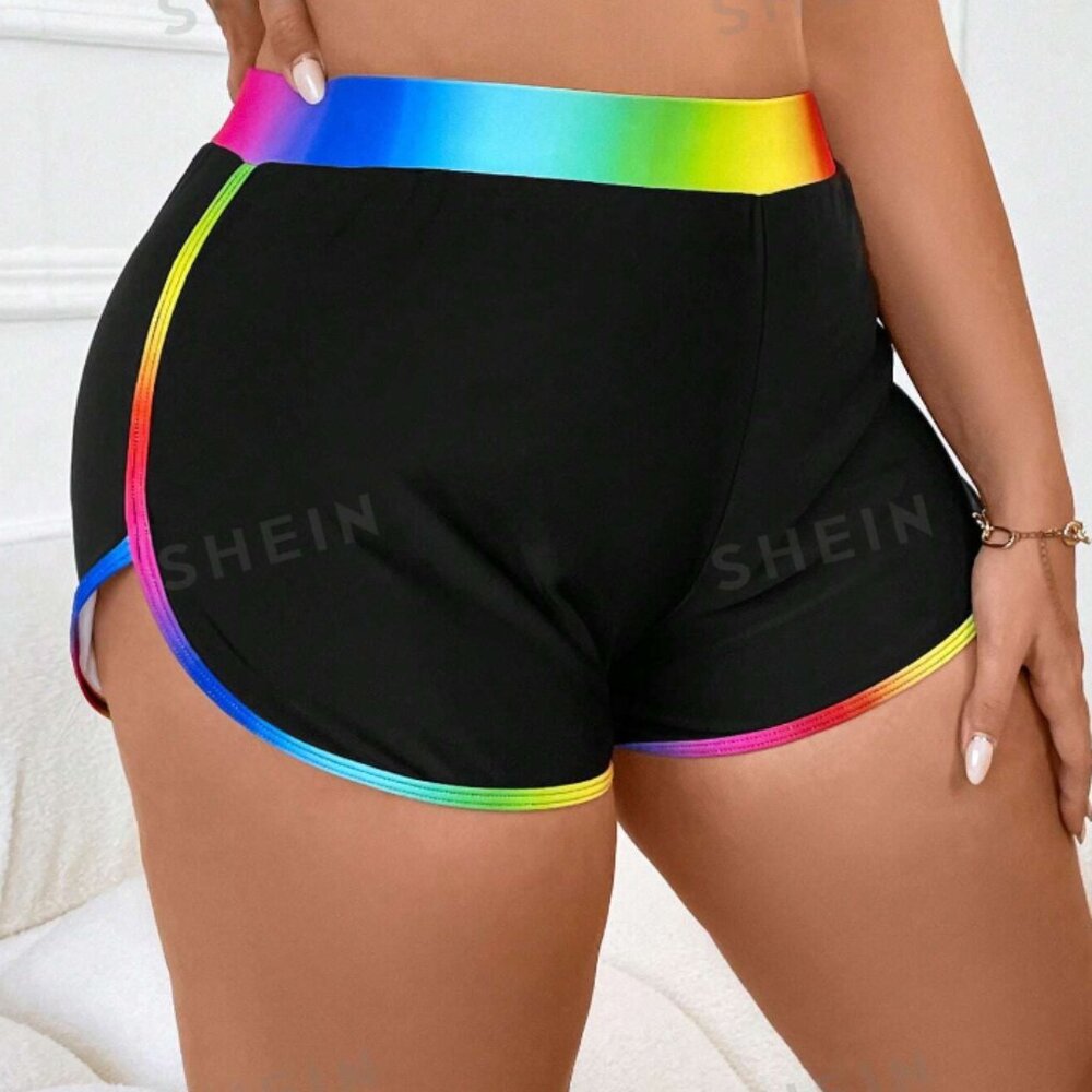SHEIN Swim Curve Summer Beach Plus Ombre Contrast Binding Bikini Bottom 4XL
